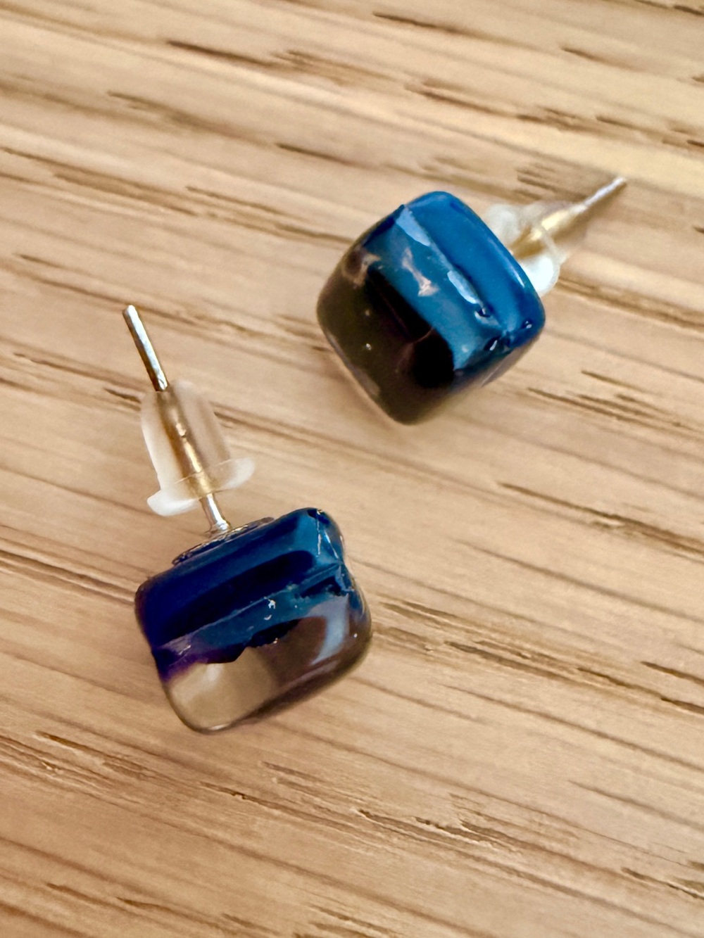 Dark Purple & Black Murano Glass Stud Earrings